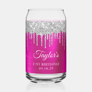 Verre Canette Gouttes de paillettes argentées Anniversaire 21 an