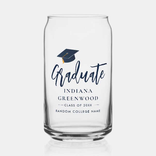 Verre Canette Graduation 2025 Script Marine Bleu Personnalisé Gr (Recto)
