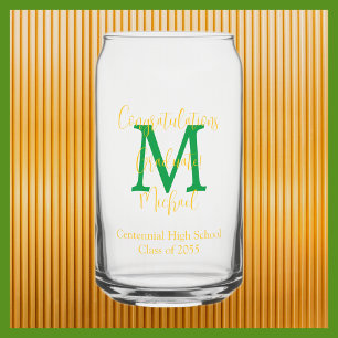 Verre Canette Graduation Party Green Monogramme Gold Nom