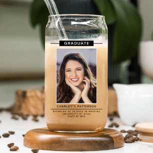 Verre Canette Graduation Party Simple Modern Script Photo Noir