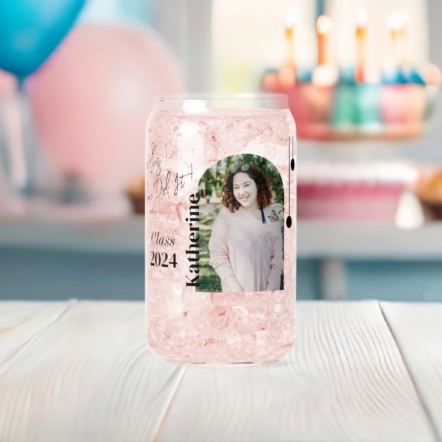 Verre Canette Graduation Simple Foliage Photo Aqua (Insitu (Baby Shower))