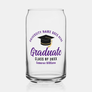 Verre Canette Graduation violette Personnalisée 2025 Graduate