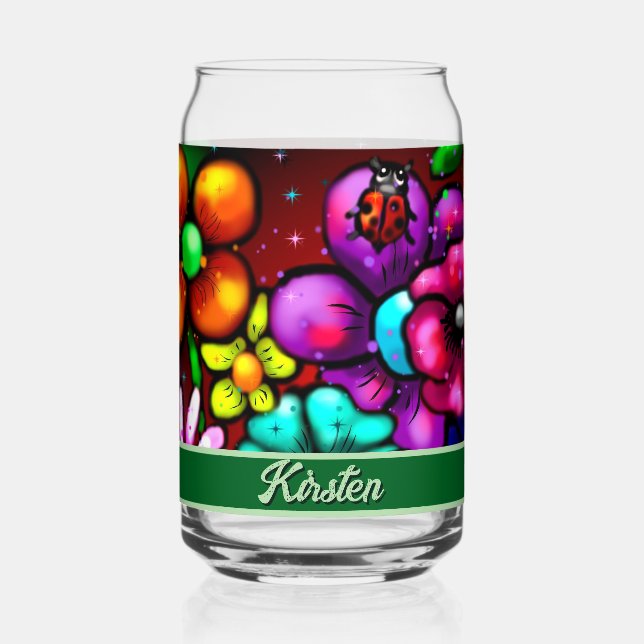 Verre Canette Graffiti Style Flowers & Ladybug Personalized (Recto)