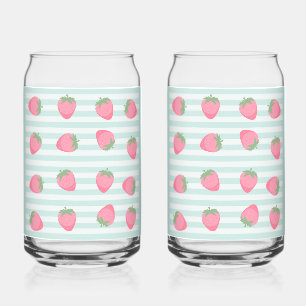 Verre Canette Grandes fraises roses