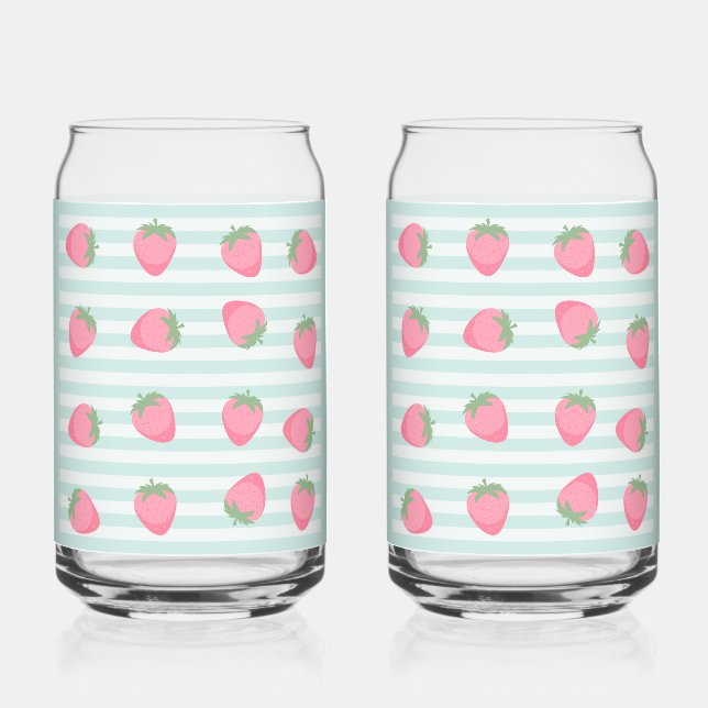 Verre Canette Grandes fraises roses (Recto)
