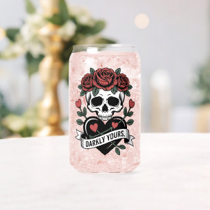 Verre Canette Graphique Darkly Yours : Crâne gothique avec roses