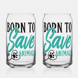 Verre Canette Graphisme de cœur avec empreinte de patte et stéth