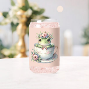 Verre Canette Grenouille Fantaisiste dans une Tasse à Thé Floral