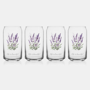 Verre Canette Gris Romantique Fleur de Lavande Violette