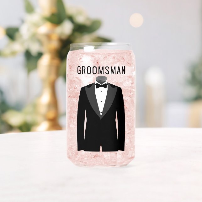 Verre Canette Groomsman Name Black Tuxedo Mariage Date (Insitu (Mariage))