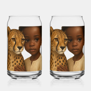Verre Canette Guépard et garçon : lien du sauvage et de l'innoce