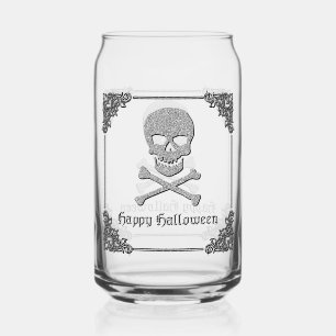 Verre Canette Halloween crâne et os croisés