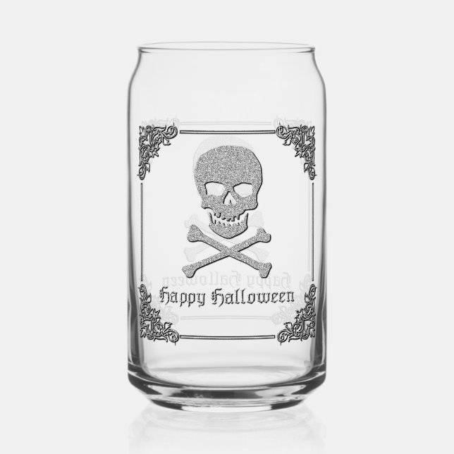Verre Canette Halloween crâne et os croisés (Recto)