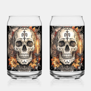 Verre Canette Halloween, Motif Crâne, Calavera à la Lumière des