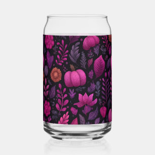 Verre Canette Halloween rose avec citrouilles et feuille