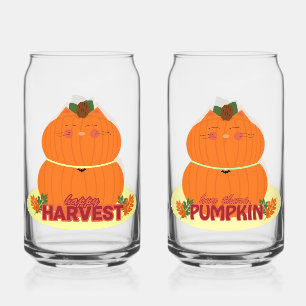 Verre Canette Happest Harvest Citrouille Chat