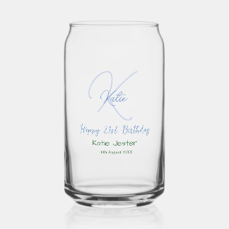 Verre Canette Happy 21st birthday blue add name monogram modern