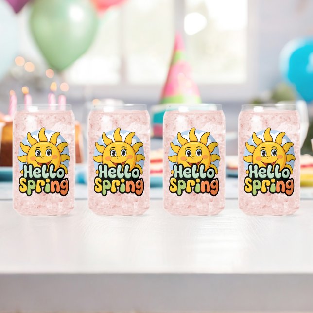 Verre Canette Hello Spring : Soleil Souriant et Ciel Bleu (Insitu (Anniversaire))