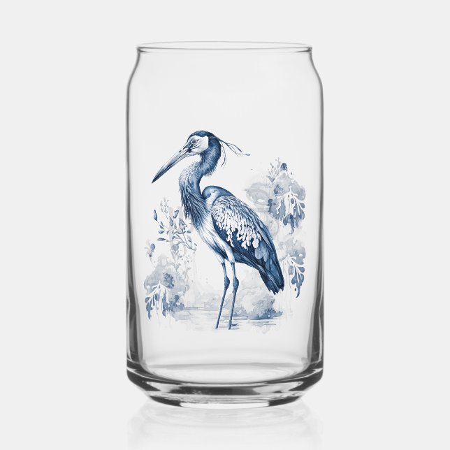 Verre Canette Herbe d'art de style Delft bleu et blanc avec fleu (Recto)