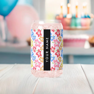 Verre Canette Hibiscus Coloré, Motif De Fleurs, Votre Nom
