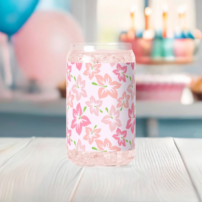 Verre Canette Hibiscus Rose, Fleurs Roses, Motif De Fleurs (Insitu (Baby Shower))
