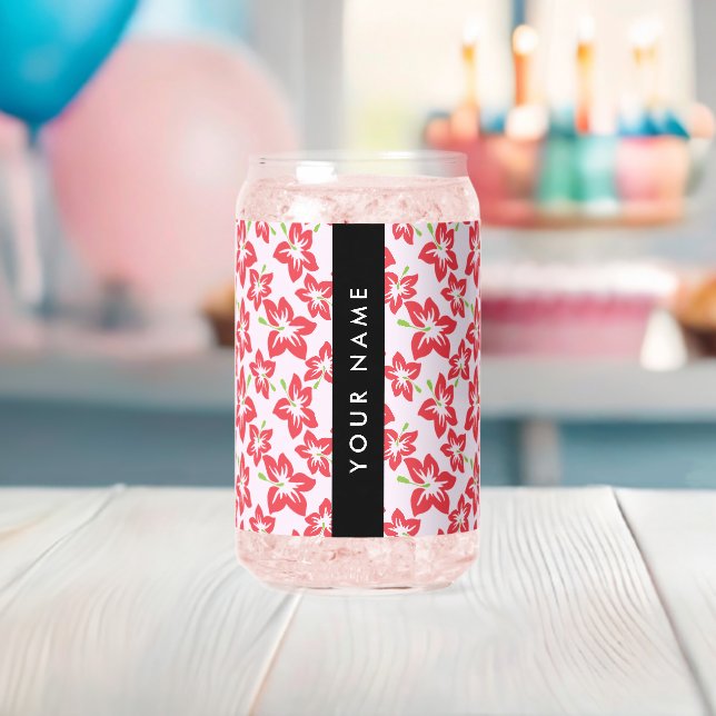 Verre Canette Hibiscus rouge, Fleurs rouges, Votre Nom (Insitu (Baby Shower))