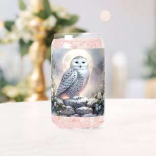 Verre Canette Hibou des neiges dans un jardin d'hiver au clair d
