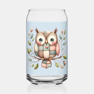 Verre Canette Hibou Patchwork dans une Forêt Fantaisiste