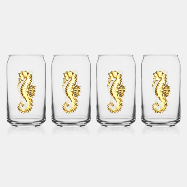 Verre Canette Hippocampe Polygonal Or (Recto)