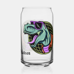 Verre Canette Hipster T-Rex nom et couleur personnalisés