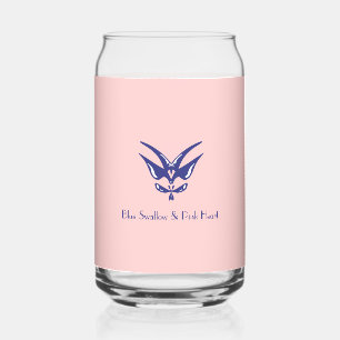 Verre Canette Hirondelle bleue et cœur rose