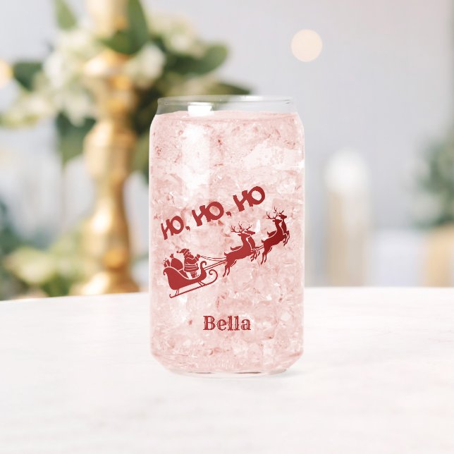 Verre Canette HO HO HO Christmas Santa Sleigh With Reindeer  (Insitu (Mariage))