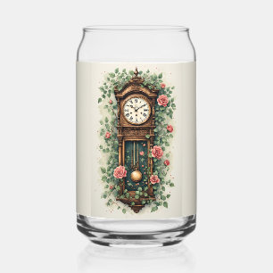 Verre Canette Horloge Vintage Entourée de Roses et de Vignes