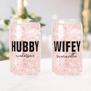 Verre Canette Hubby et nom Wifey personnalisés