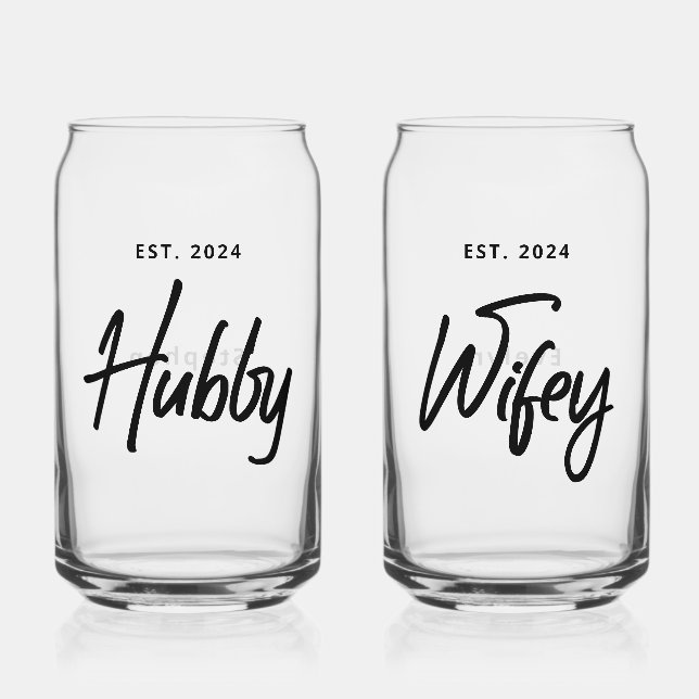 Verre Canette Hubby + Mariage Wifey Personnalisé (Recto)