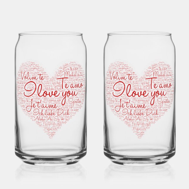 Verre Canette I Love You Word Cloud Coeur rouge Saint Valentin (Recto)