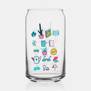 Verre Canette Icônes Abstraites Colorées Avec Articles De Tous L