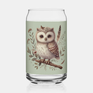 Verre Canette Illustration botanique de chouette fantaisiste de