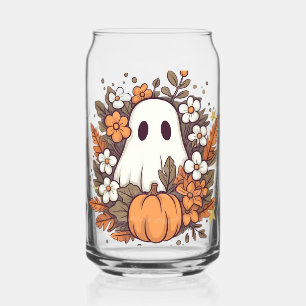 Verre Canette Illustration de Fantôme d'Automne Floral & Citroui