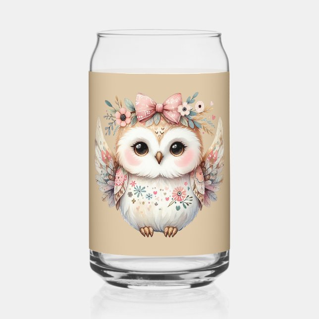 Verre Canette Illustration de la chouette de kawaii Boho (Recto)