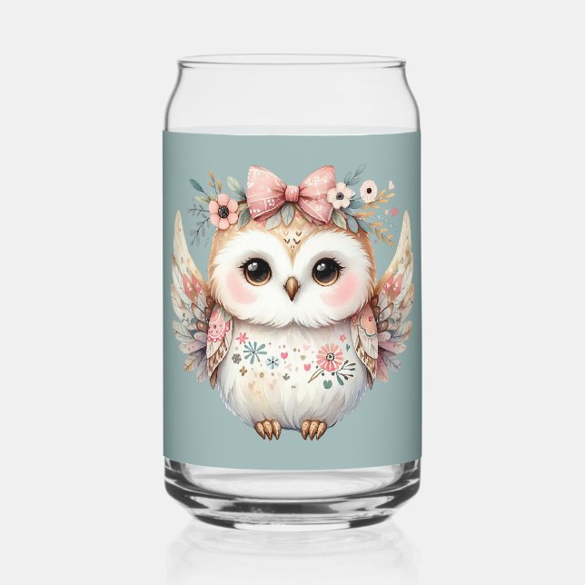 Verre Canette Illustration de la chouette de kawaii Boho (Recto)