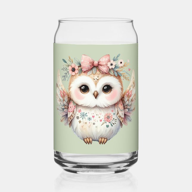 Verre Canette Illustration de la chouette de kawaii Boho (Recto)