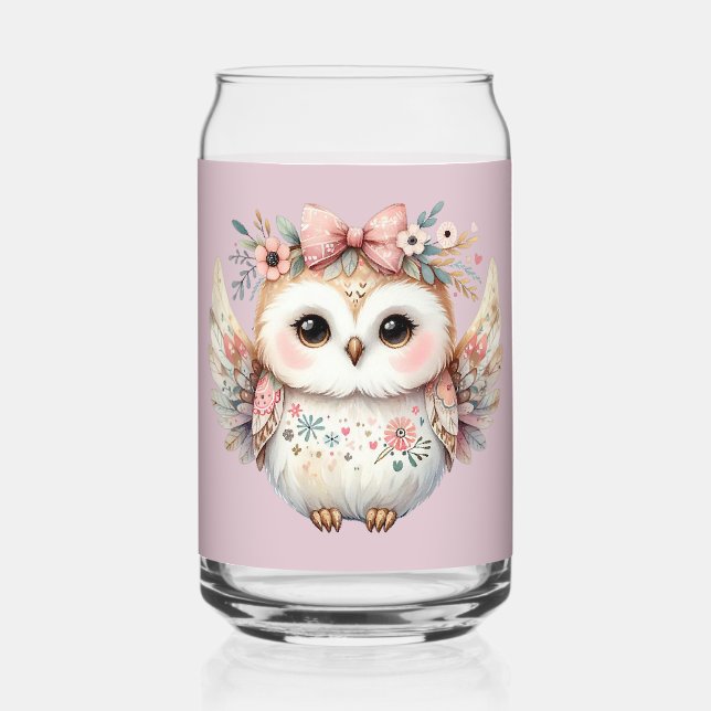 Verre Canette Illustration de la chouette de kawaii Boho (Recto)