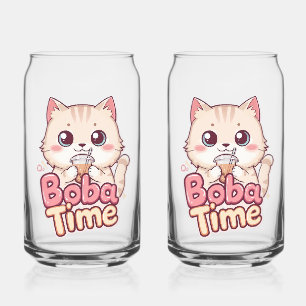 Verre Canette Illustration de thé et de chat rose