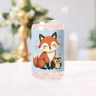 Verre Canette Illustration fantaisiste de renard et de hibou de 