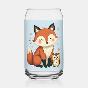Verre Canette Illustration fantaisiste de renard et de hibou de 