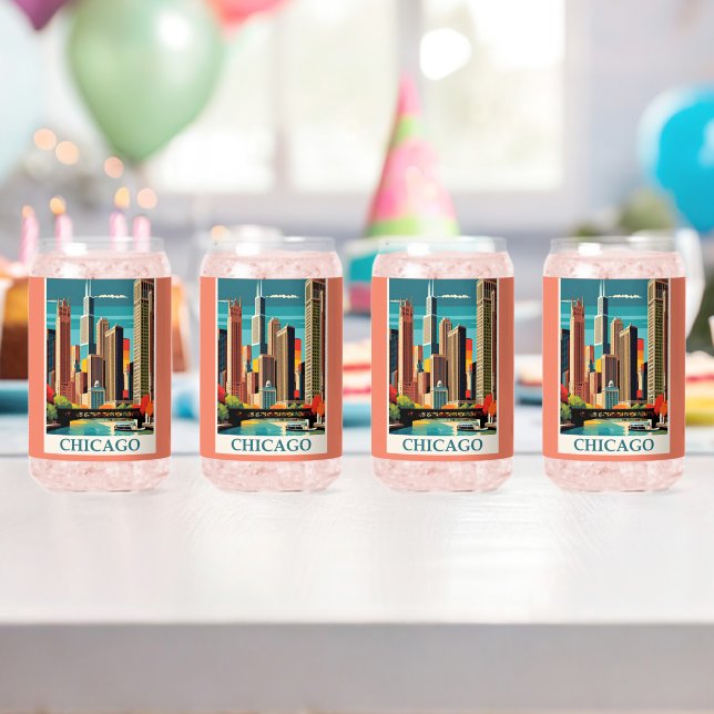 Verre Canette Illustration Vintage de Chicago (Insitu (Anniversaire))