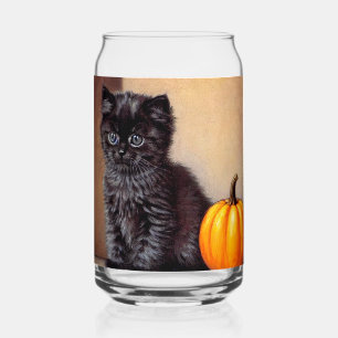 Verre Canette Illustration vintage Halloween Black Kitten