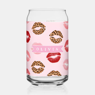 Verre Canette Imprimé léopard rose chic personnalisé sur les lèv