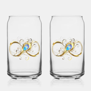 Verre Canette Infinité avec plume de paon doré